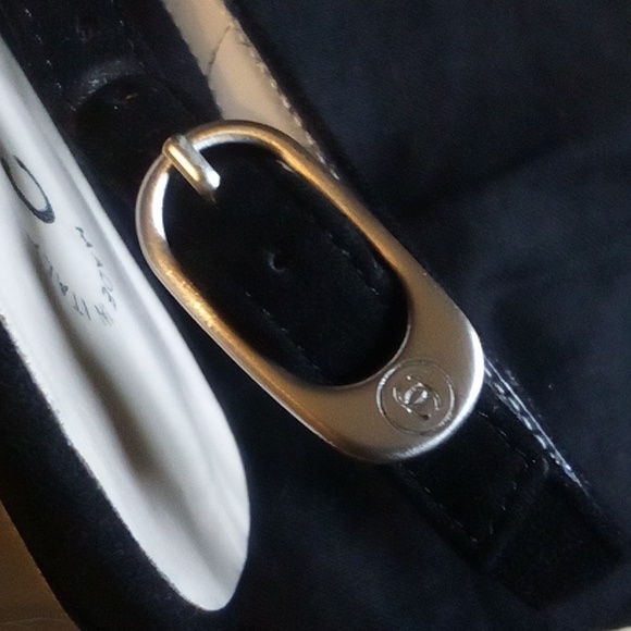 Chanel Cambon sling back shoes 37.5 = 7.5 USA black w/ blk patent toe - Picture 8 of 16